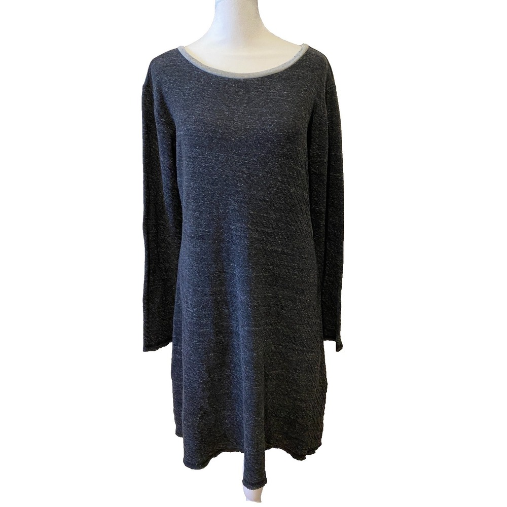 Cutloose Shift Dress Sz XS Cozy Cotton Blnd Lagenlook Raw Hems Dark Heather Gray